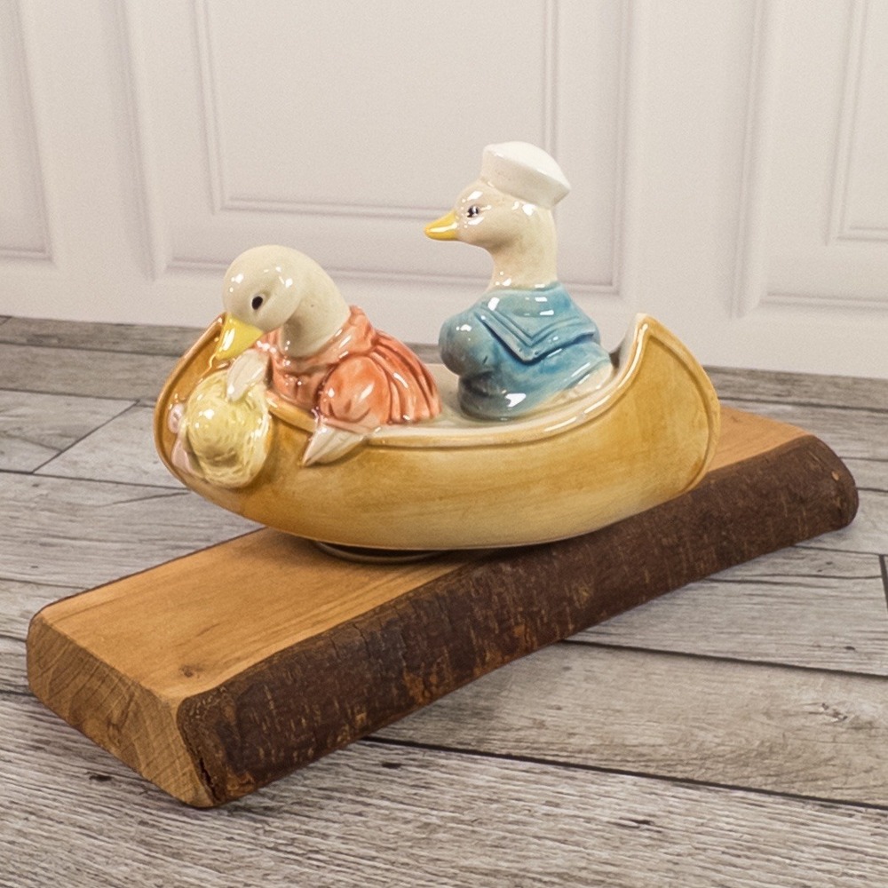 Vintage Otagiri Japan Musical Ducks in Rowboat Ceramic Figurine Music Box